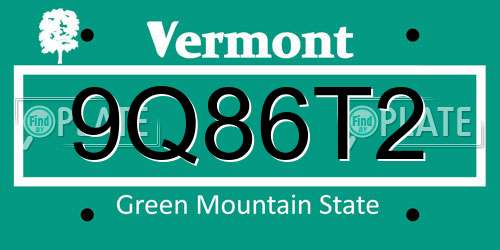 9Q86T2 Vermont License Plate