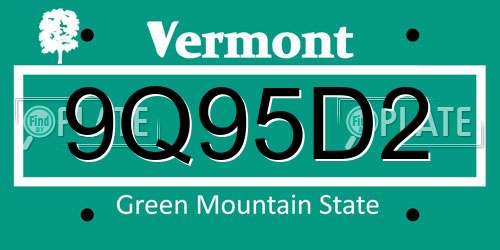 9Q95D2 Vermont License Plate