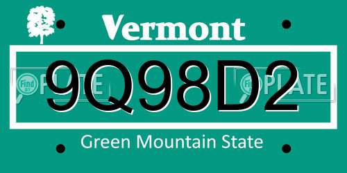 9Q98D2 Vermont License Plate