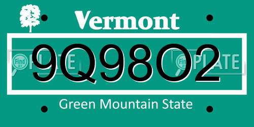 9Q98O2 Vermont License Plate