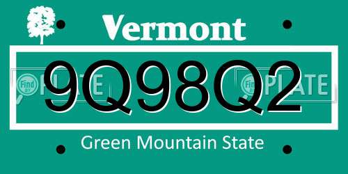 9Q98Q2 Vermont License Plate