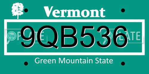 9QB536 Vermont License Plate