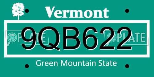 9QB622 Vermont License Plate