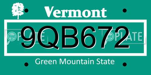 9QB672 Vermont License Plate