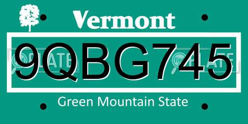 9QBG745 Vermont License Plate