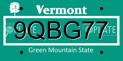9QBG77 Vermont License Plate