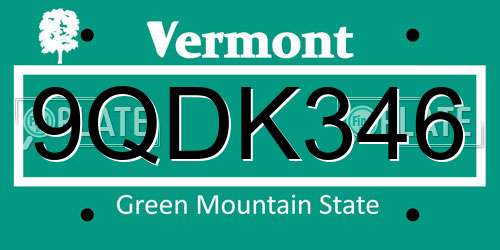 9QDK346 Vermont License Plate