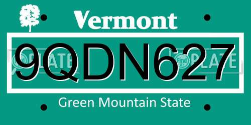 9QDN627 Vermont License Plate
