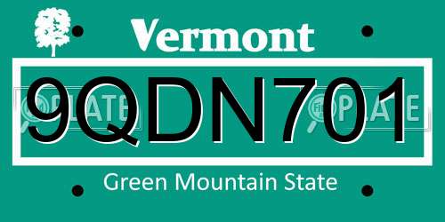 9QDN701 Vermont License Plate