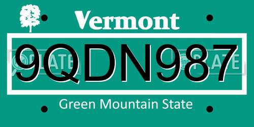 9QDN987 Vermont License Plate