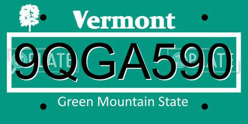 9QGA590 Vermont License Plate