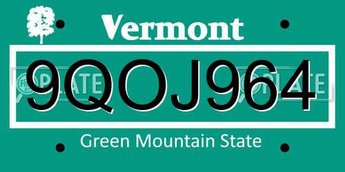 9QOJ964 Vermont License Plate