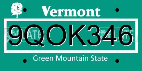 9QOK346 Vermont License Plate
