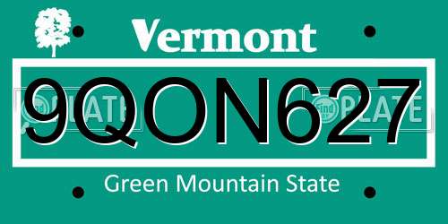 9QON627 Vermont License Plate