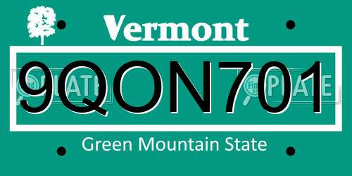 9QON701 Vermont License Plate