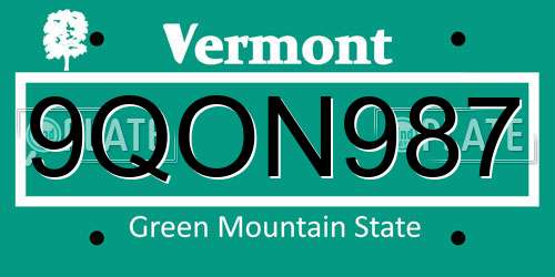 9QON987 Vermont License Plate