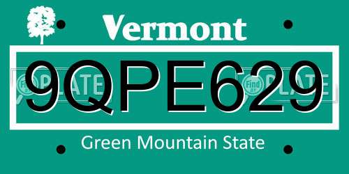 9QPE629 Vermont License Plate