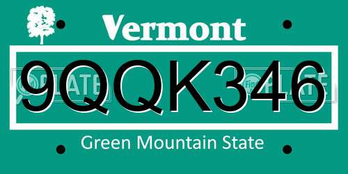 9QQK346 Vermont License Plate