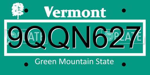 9QQN627 Vermont License Plate