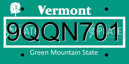 9QQN701 Vermont License Plate