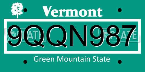 9QQN987 Vermont License Plate