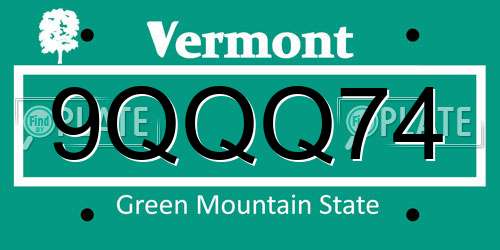 9QQQ74 Vermont License Plate