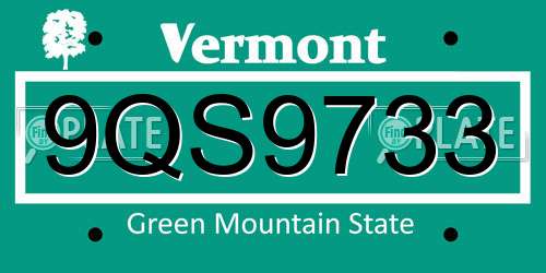 9QS9733 Vermont License Plate
