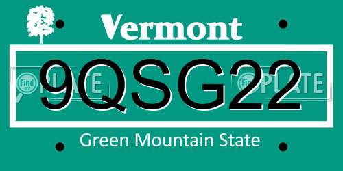 9QSG22 Vermont License Plate