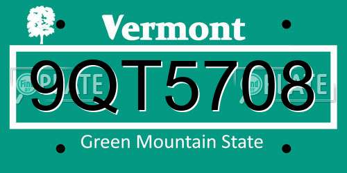 9QT5708 Vermont License Plate
