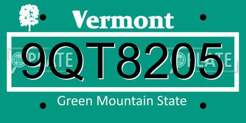 9QT8205 Vermont License Plate