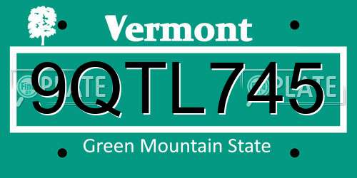 9QTL745 Vermont License Plate