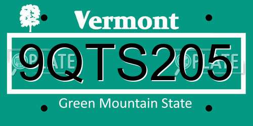 9QTS205 Vermont License Plate