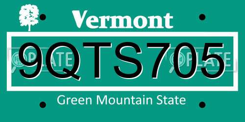 9QTS705 Vermont License Plate