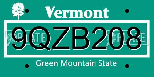 9QZB208 Vermont License Plate