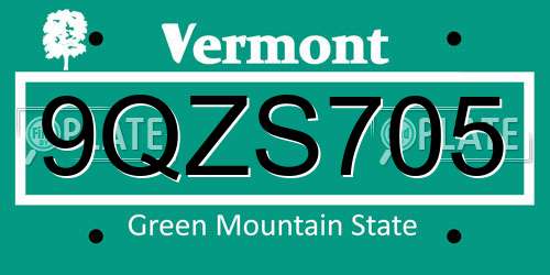 9QZS705 Vermont License Plate