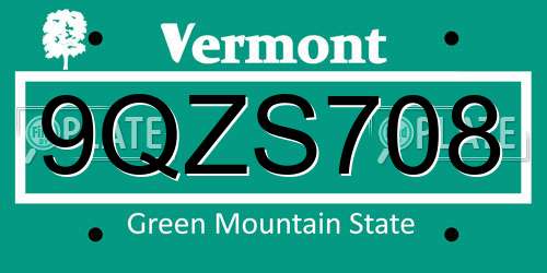 9QZS708 Vermont License Plate