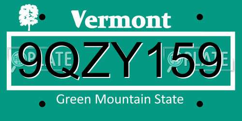 9QZY159 Vermont License Plate