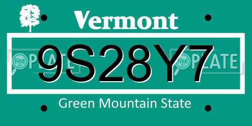 9S28Y7 Vermont License Plate