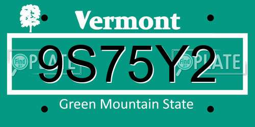 9S75Y2 Vermont License Plate