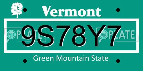 9S78Y7 Vermont License Plate