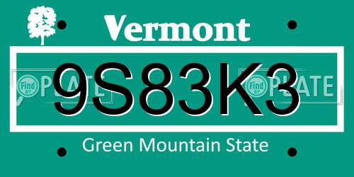 9S83K3 Vermont License Plate