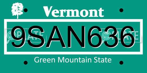 9SAN636 Vermont License Plate
