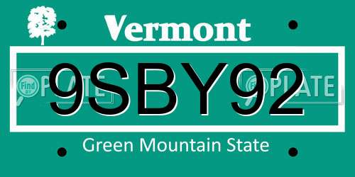 9SBY92 Vermont License Plate