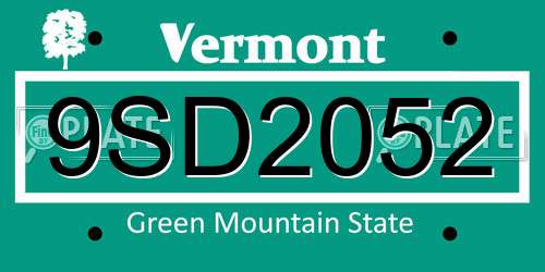 9SD2052 Vermont License Plate