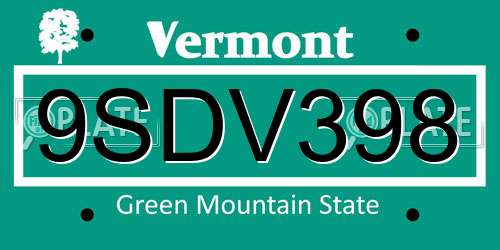 9SDV398 Vermont License Plate