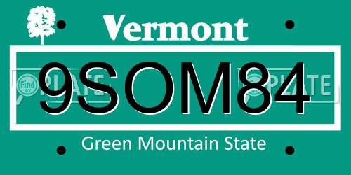 9SOM84 Vermont License Plate