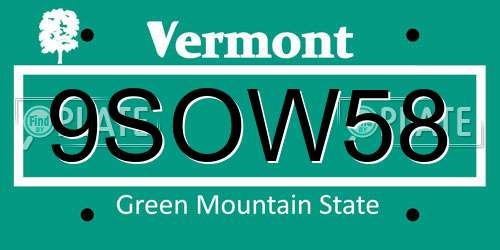 9SOW58 Vermont License Plate