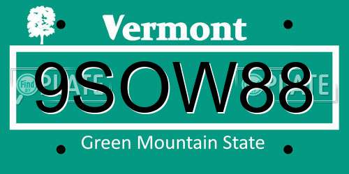 9SOW88 Vermont License Plate