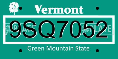 9SQ7052 Vermont License Plate