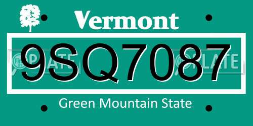 9SQ7087 Vermont License Plate